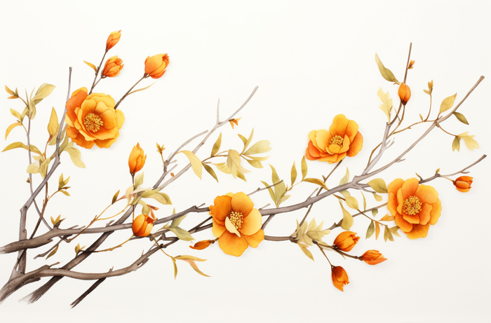 橘黄色花朵藤蔓插画素材背景