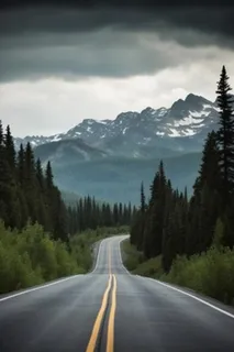 公路雪山森林背景