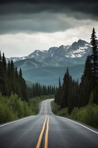 公路雪山森林背景