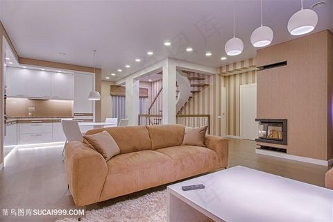 客厅与厨房等内景布置摄影高清图片