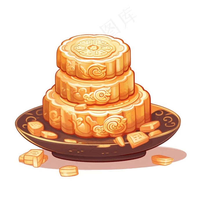 中秋月饼美食插画免抠(1024x1024)
