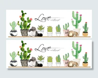 手绘热带花盆花卉装饰画