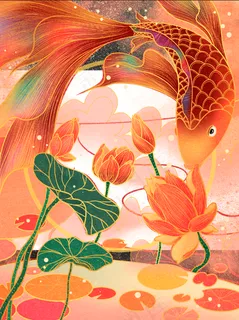 锦鲤插画唯美好看 锦鲤插画唯美好看