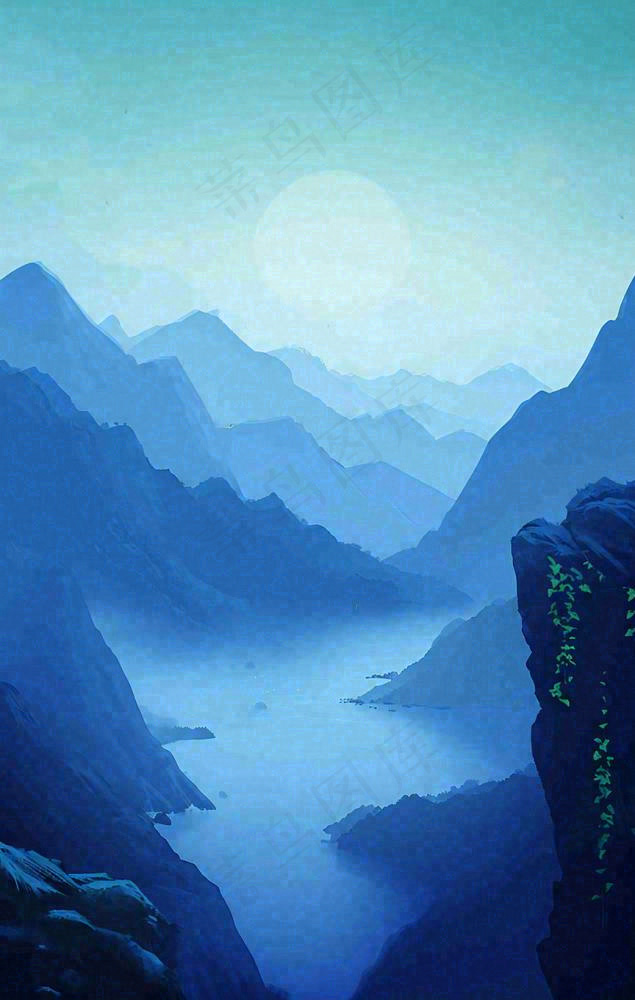 中国风云雾山脉河流湖面意境植物(864x1360)