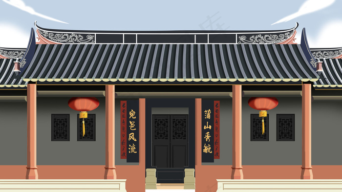 古风建筑插画psd模版下载