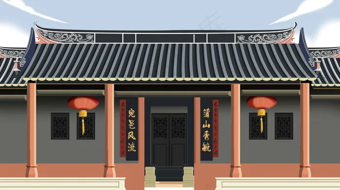 古风建筑插画psd模版下载
