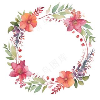 花环鲜花植物水彩插画免抠