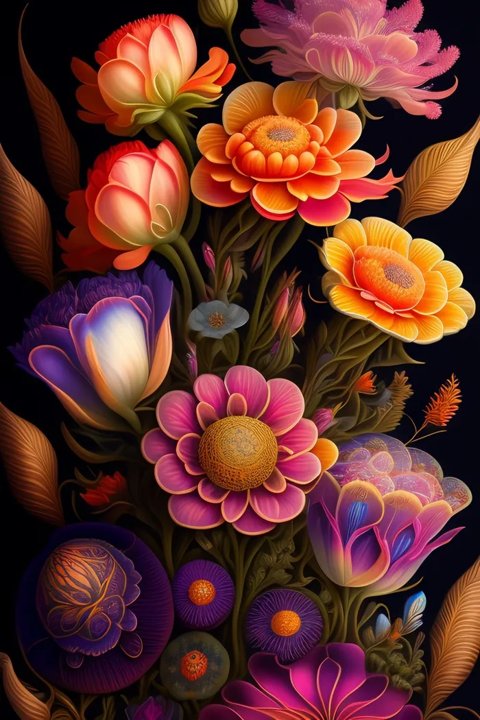 炫彩插画精细花朵海报壁纸