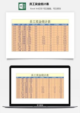 员工奖金统计表excel模板