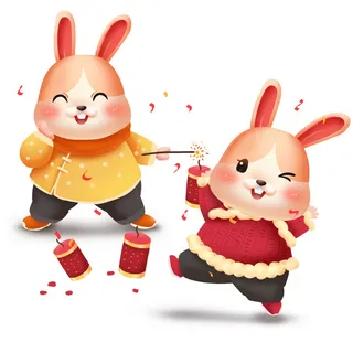 手绘2023兔年新年卡通兔子形象IP插画元素PSD设计素材png图案