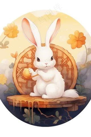 白兔月饼可爱水彩插画免抠