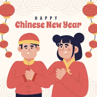 新年虎年中国风人物插画