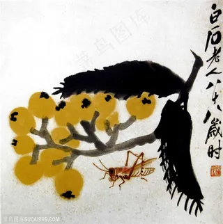 国画名家作品-齐白石的枇杷蚱蜢