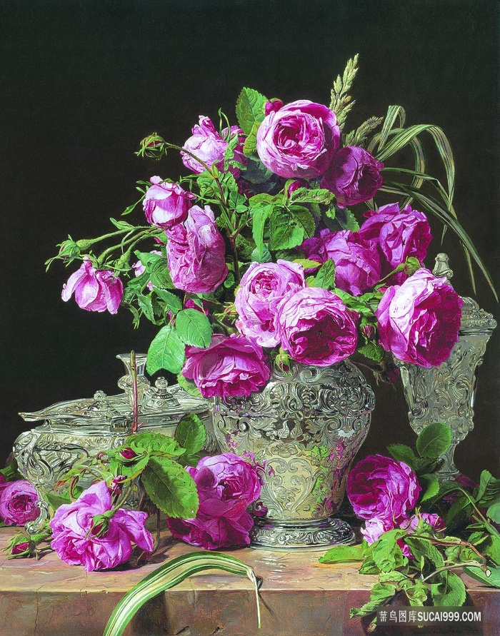 唯美花卉花瓶艺术插画