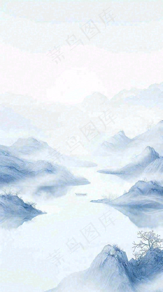 中国风山雾云海山脉意境山水画(816x1456)