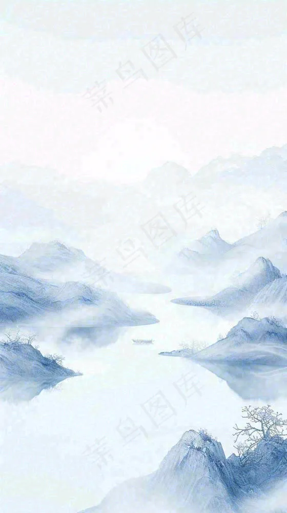 中国风山雾云海山脉意境山水画(816x1456)
