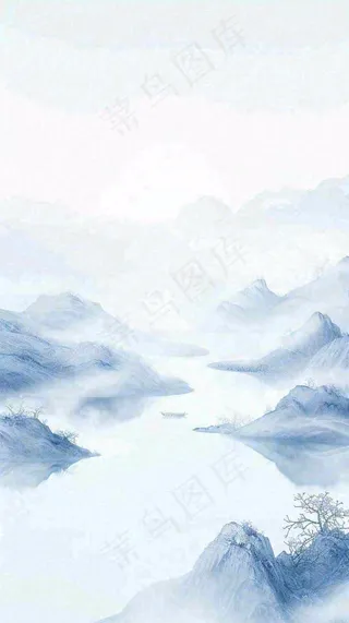 中国风山雾云海山脉意境山水画