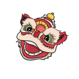 新年春节虎年元宵手绘人物舞狮卡通狮子头插画元素PSD设计素材