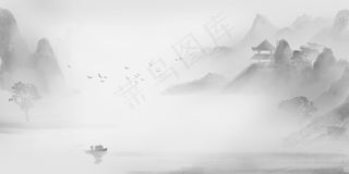 浅水雾山水墨图