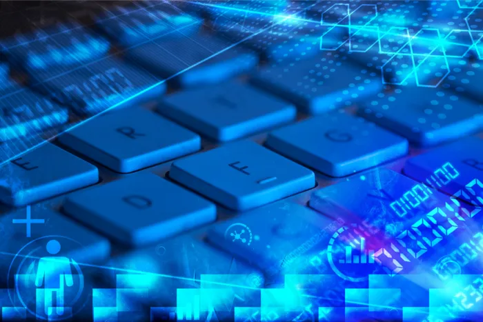 蓝色信息数码高科技创意键盘背景