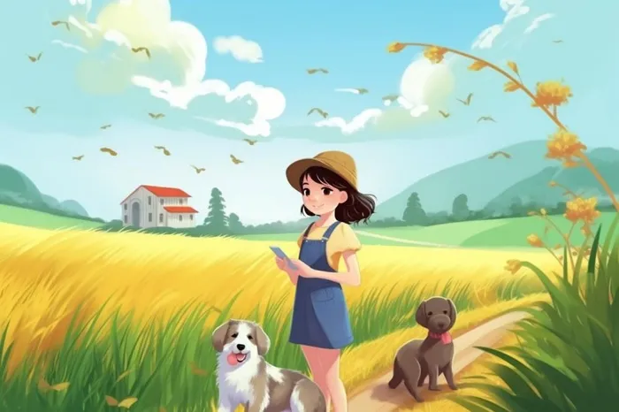 田园简约女孩插画背景(1344x896)