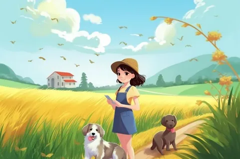 田园简约女孩插画背景