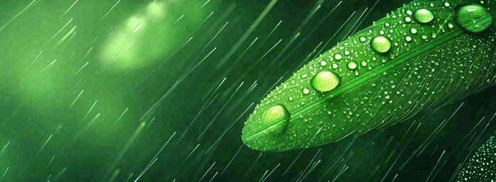春天下雨天树叶草叶上的露珠水珠，谷雨雨水摄影图(1712x632)