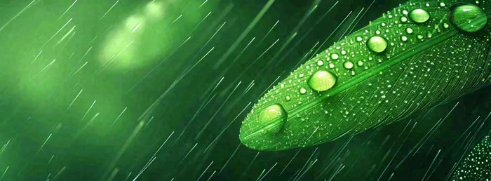 春天下雨天树叶草叶上的露珠水珠，谷雨雨水摄影图(1712x632)