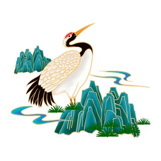 中国风国潮仙鹤山水插画手绘元素场景PSD设计素材