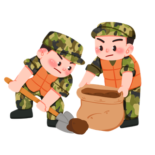 抗洪救灾解放军军人建党节建军节爱国插画 