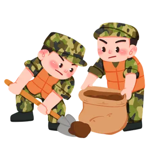 抗洪救灾解放军军人建党节建军节爱国插画 