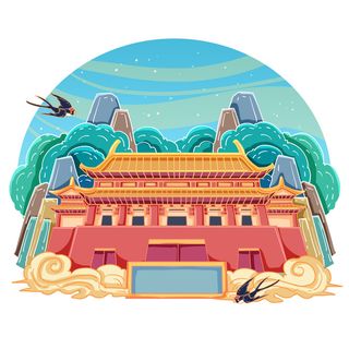国潮风旅游建筑城市地标景区北京上海插图插画元素素材设计模板