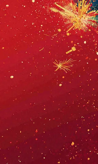 红色喜庆烟花丝带，圣诞新年节日背景