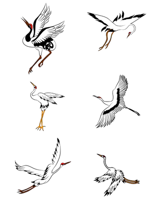 中国风古典中式国潮风手绘飞鹤图案仙鹤装饰素材PNG免抠插画元素