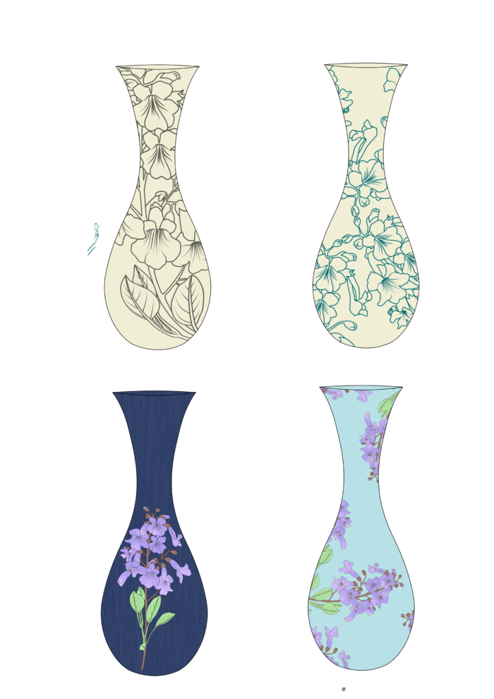 泡桐花瓶画册插画免抠素材