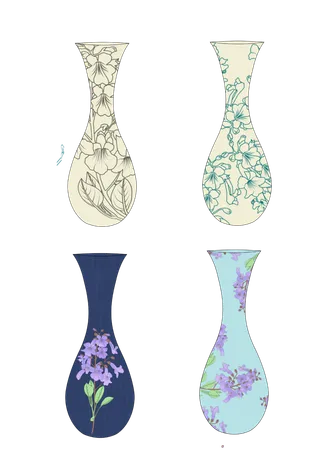 泡桐花瓶画册插画免抠素材