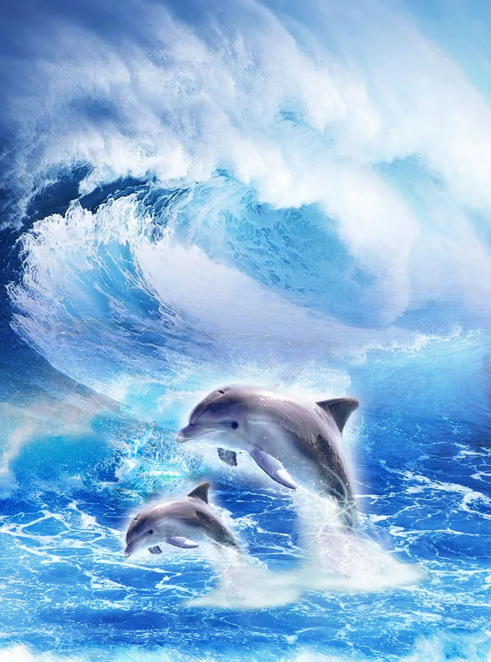 大海海豚壁画装饰psd模版下载
