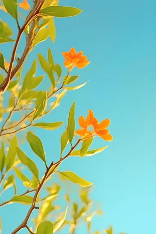 清新简约绿叶小花背景