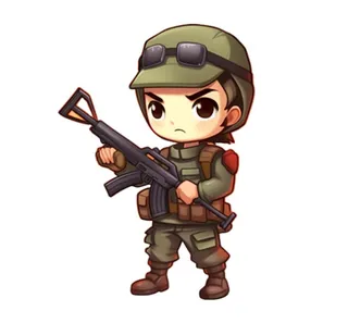 士兵军人拿着枪卡通免抠