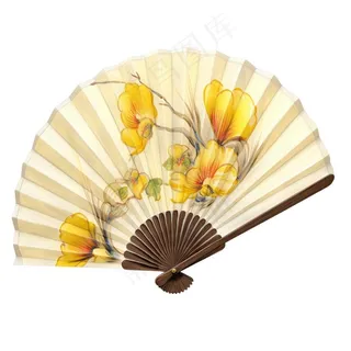 古风扇子黄花树枝插画免抠