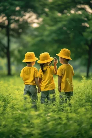 儿童野外玩耍学习探险图