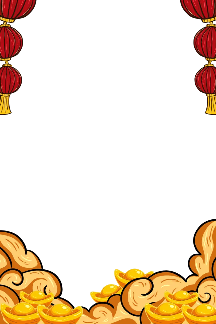 国潮新年祥云元宝灯笼边框