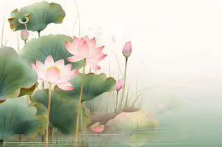 意境国潮荷花简约淡雅背景