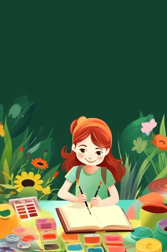 绿色少儿绘画卡通美术背景(896x1344)