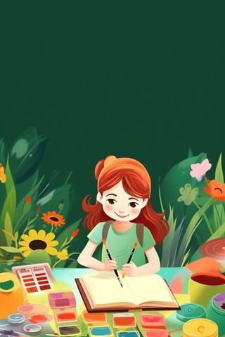 绿色少儿绘画卡通美术背景