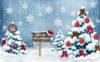 雪花吊饰圣诞树木牌唯美圣诞节背景素材