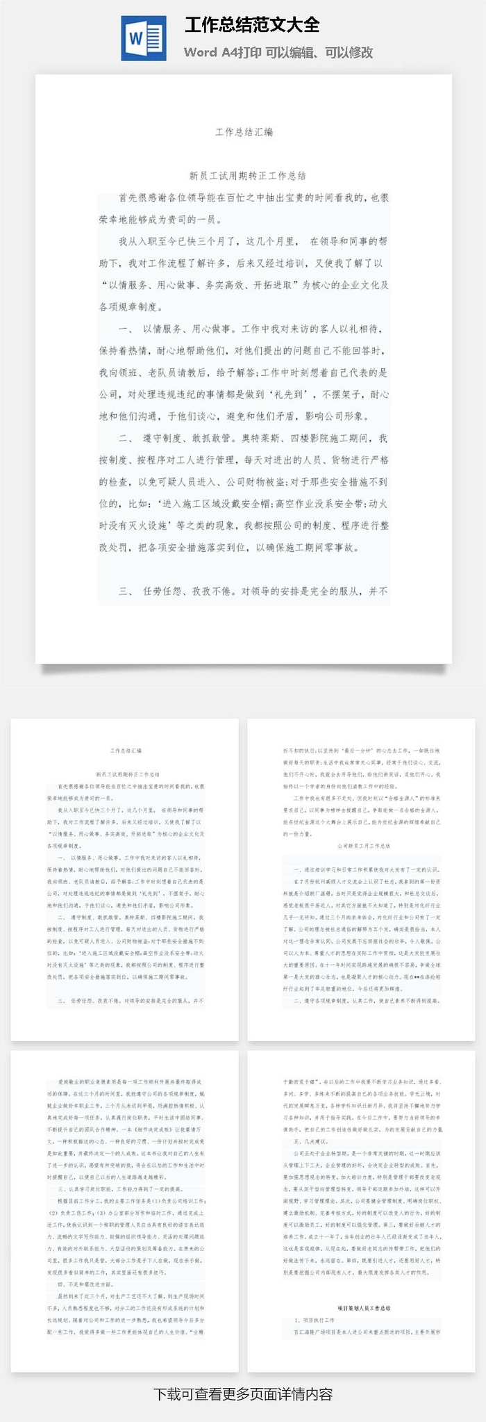 工作总结范文大全word模板
