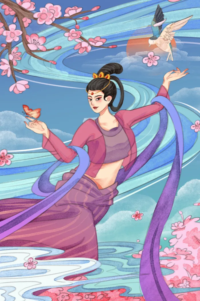 复古中国风国潮神话人物敦煌插画仙女手绘海报背景PSD设计素材psd模版下载