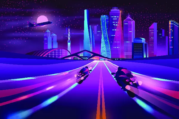 时尚潮流赛博朋克元宇宙虚拟城市夜景Banner海报背景AI矢量图素材eps,ai矢量模版下载