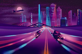 时尚潮流赛博朋克元宇宙虚拟城市夜景Banner海报背景AI矢量图素材